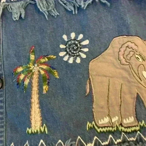 Vintage 90's Y2K Denim Vest Embroidered Safari Animals Size XL Made in India - Picture 8 of 10